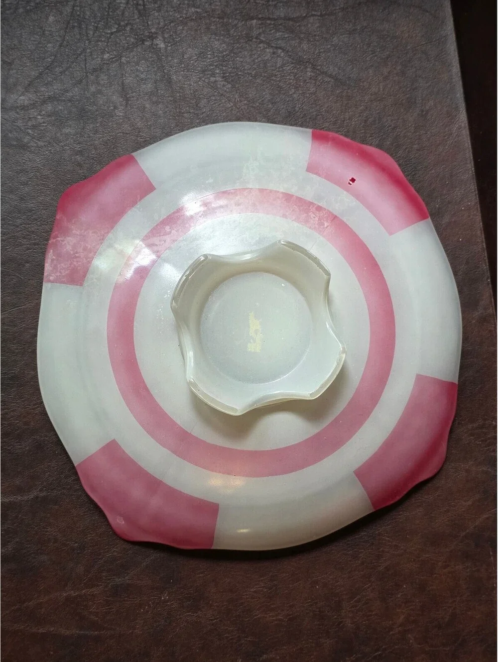 1930s Art Deco Indiana Moderne Classic Red & White Enamel, Platinum Ftd Bowl